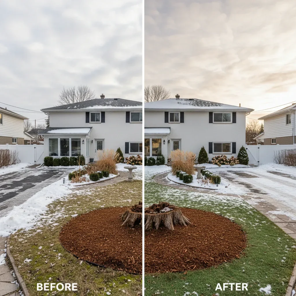 Tree Service transformation - before and after by Evergreen Landscaping Laval in Laval